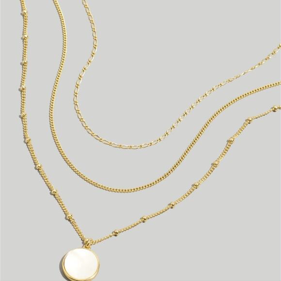 Madewell Mother of Pearl Dainty Layered Necklace Set 3-Pack Vintage Gold NWT - Picture 3 of 13
